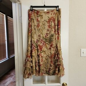 Charter Club Silk Floral Ruffle Midi Skirt Boho Y2K Cottagecore Fairycore Sz 14